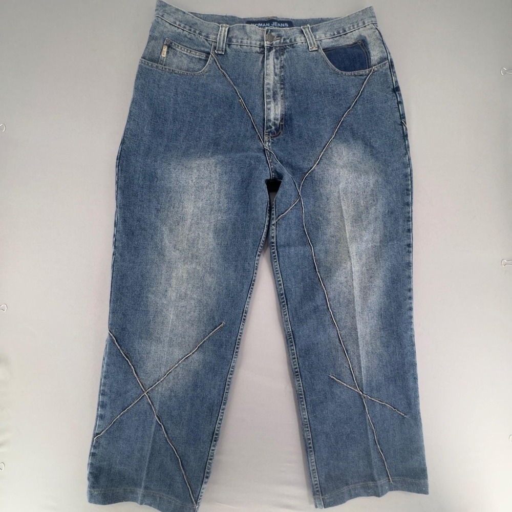 VTG 2000s Koman Jeans Mens 40x32 Baggy Y2K Raw Stitch Skater Denim⁠.
